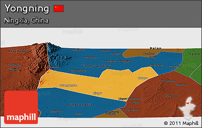 Political Panoramic Map of Yongning, darken