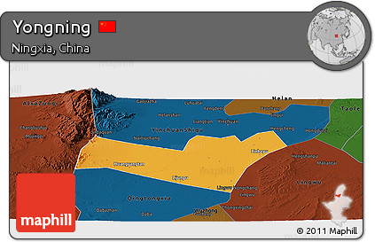 Political Panoramic Map of Yongning, darken