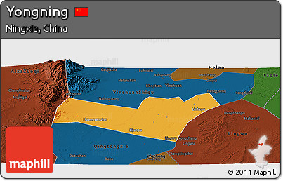 Political Panoramic Map of Yongning, darken