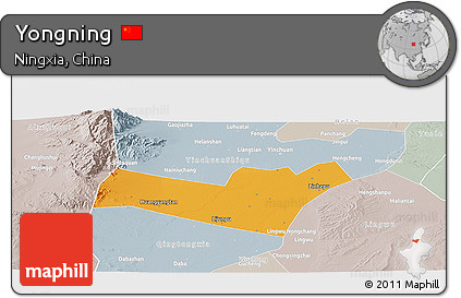 Political Panoramic Map of Yongning, lighten, semi-desaturated