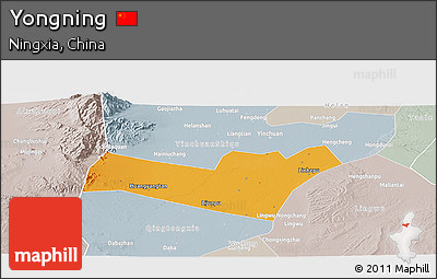 Political Panoramic Map of Yongning, lighten, semi-desaturated