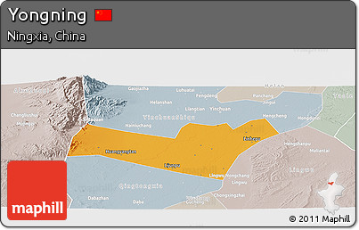 Political Panoramic Map of Yongning, lighten, semi-desaturated