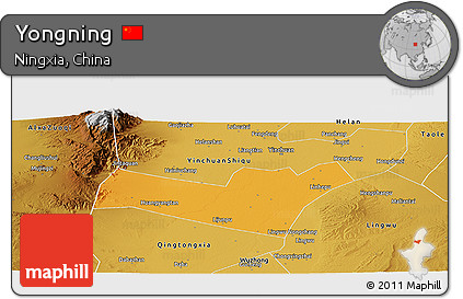 Political Panoramic Map of Yongning, physical outside