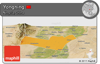 Political Panoramic Map of Yongning, satellite outside