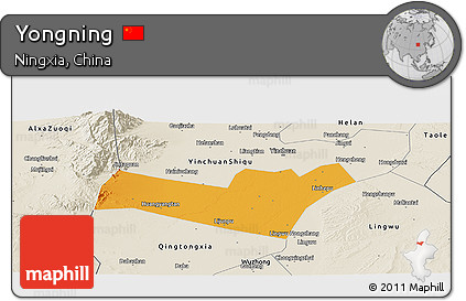 Political Panoramic Map of Yongning, shaded relief outside