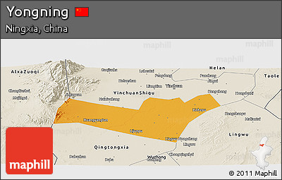 Political Panoramic Map of Yongning, shaded relief outside