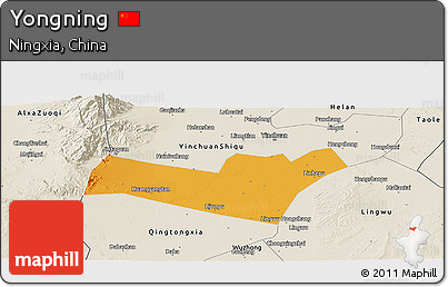 Political Panoramic Map of Yongning, shaded relief outside