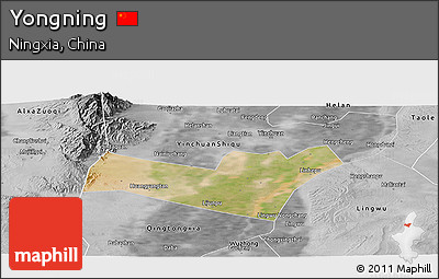 Satellite Panoramic Map of Yongning, desaturated