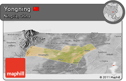 Satellite Panoramic Map of Yongning, desaturated