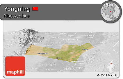 Satellite Panoramic Map of Yongning, lighten, desaturated