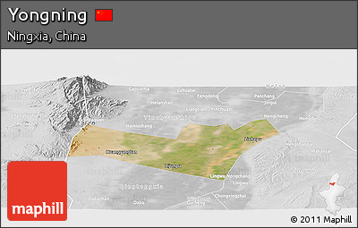 Satellite Panoramic Map of Yongning, lighten, desaturated