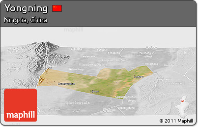 Satellite Panoramic Map of Yongning, lighten, desaturated