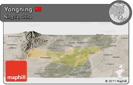 Satellite Panoramic Map of Yongning, semi-desaturated