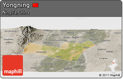 Satellite Panoramic Map of Yongning, semi-desaturated