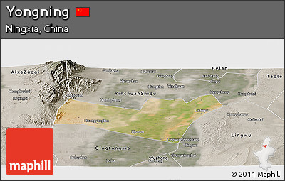 Satellite Panoramic Map of Yongning, semi-desaturated