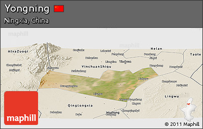 Satellite Panoramic Map of Yongning, shaded relief outside