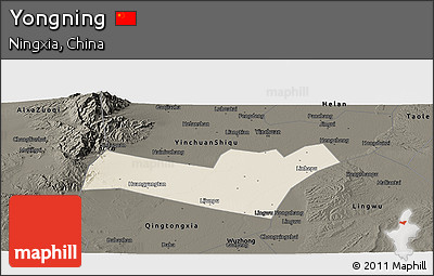 Shaded Relief Panoramic Map of Yongning, darken