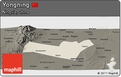 Shaded Relief Panoramic Map of Yongning, darken