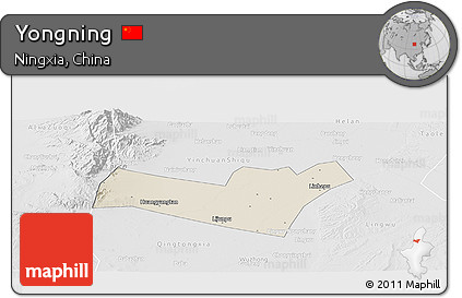 Shaded Relief Panoramic Map of Yongning, lighten, desaturated