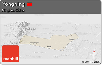 Shaded Relief Panoramic Map of Yongning, lighten, desaturated