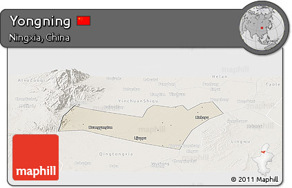 Shaded Relief Panoramic Map of Yongning, lighten