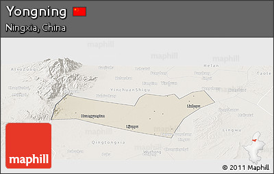 Shaded Relief Panoramic Map of Yongning, lighten
