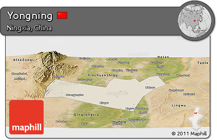Shaded Relief Panoramic Map of Yongning, satellite outside