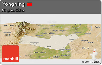 Shaded Relief Panoramic Map of Yongning, satellite outside