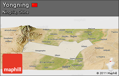 Shaded Relief Panoramic Map of Yongning, satellite outside