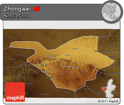 Physical 3D Map of Zhongwei, darken