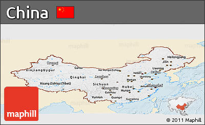 Classic Style Panoramic Map of China, single color outside