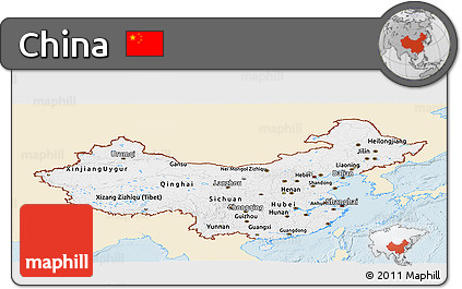 Classic Style Panoramic Map of China, single color outside