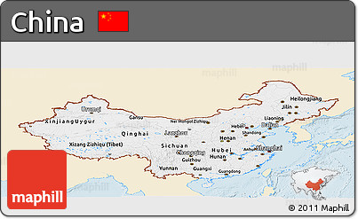 Classic Style Panoramic Map of China, single color outside