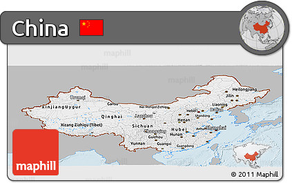 Gray Panoramic Map of China, single color outside