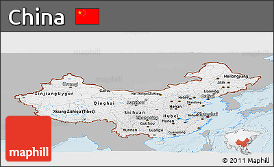 Gray Panoramic Map of China, single color outside