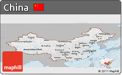 Gray Panoramic Map of China, single color outside