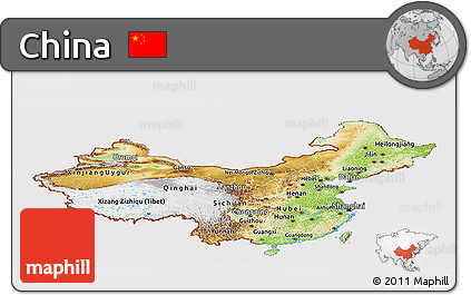 Physical Panoramic Map of China, cropped outside