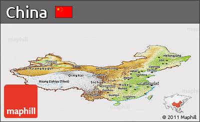 Physical Panoramic Map of China, cropped outside