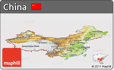 Physical Panoramic Map of China, cropped outside