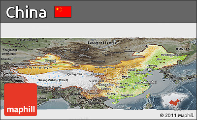 Physical Panoramic Map of China, darken, semi-desaturated
