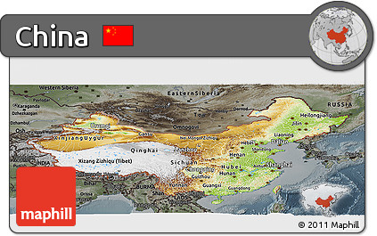 Physical Panoramic Map of China, darken, semi-desaturated