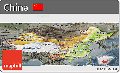 Physical Panoramic Map of China, darken, semi-desaturated