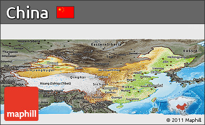 Physical Panoramic Map of China, darken, semi-desaturated, land only