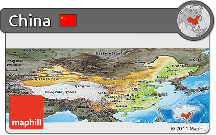 Physical Panoramic Map of China, darken, semi-desaturated, land only