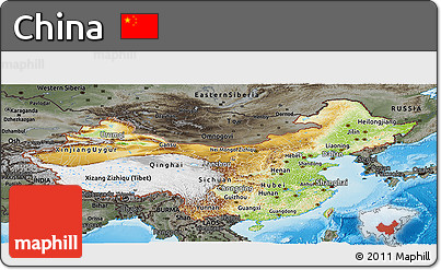 Physical Panoramic Map of China, darken, semi-desaturated, land only