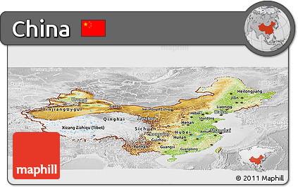 Physical Panoramic Map of China, lighten, desaturated