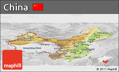 Physical Panoramic Map of China, lighten, desaturated