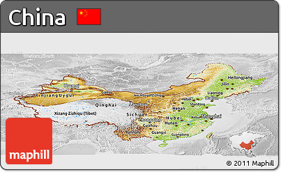 Physical Panoramic Map of China, lighten, desaturated