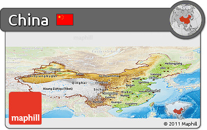 Physical Panoramic Map of China, lighten, land only