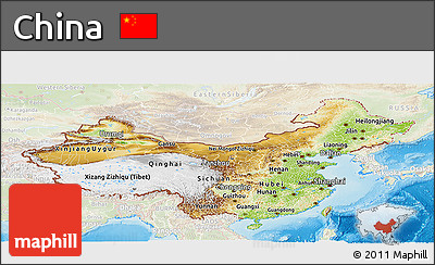 Physical Panoramic Map of China, lighten, land only